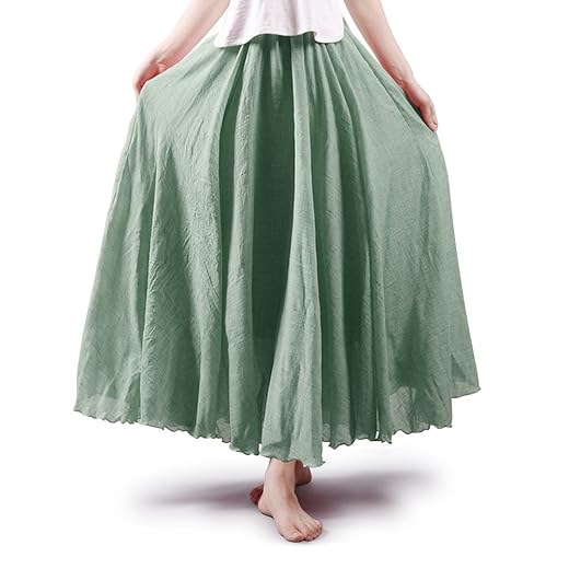 OCHENTA Women's Girls Long Flowy Bohemian Cotton Linen Casual Maxi Skirt for Summer Beach Holiday