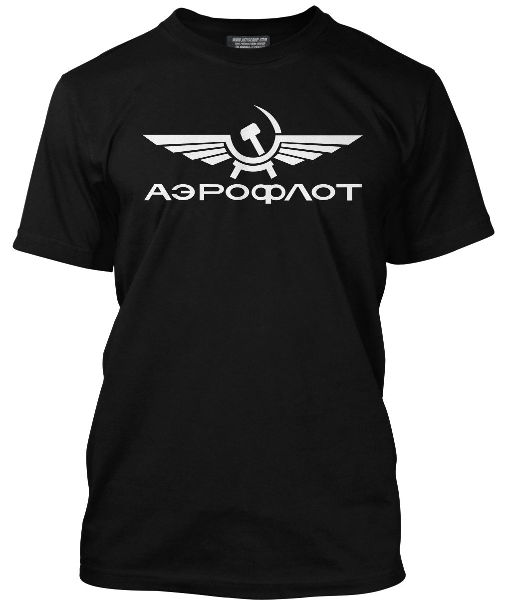 Hotscamp Men's Black Aeroflot Russian Airline Unisex T-Shirt - Large