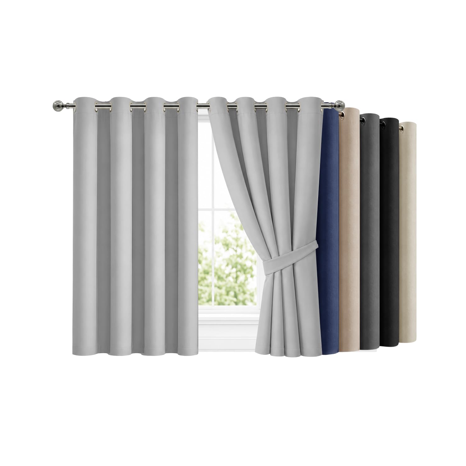 Hafaa Blackout Curtains for Bedroom 46 X 54 Inch Eyelet Light Grey Curtains for Living Room Super Soft Thermal Curtain & Drapes 2 Panels with Tiebacks — image 1
