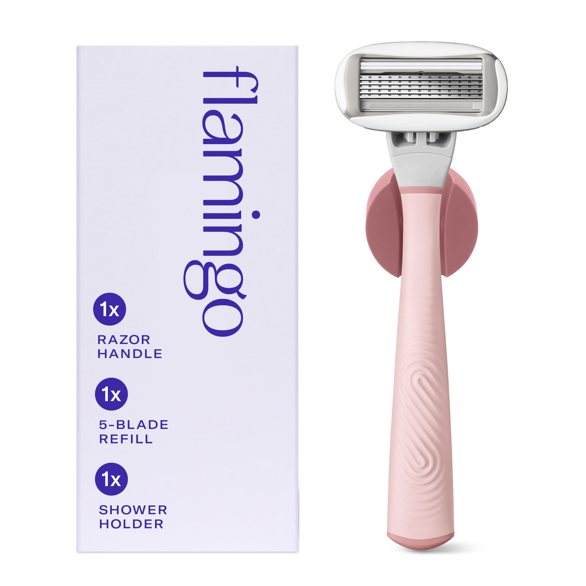 Flamingo Razors for Women 1 Razor Rose Handle 1 Razor Blade Refill and 1 Shower Holder