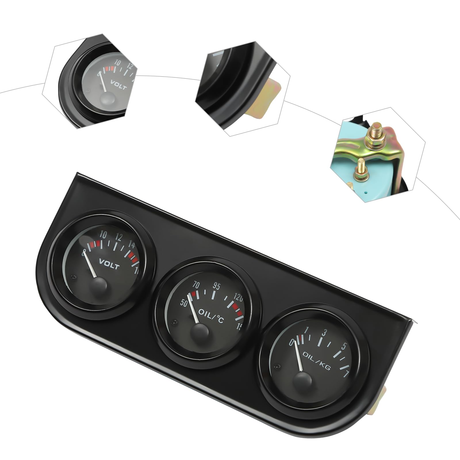 3 in 1 strumenti per auto, temperatura dell'olio, indicatore di voltaggio, per veicoli da 8 a 16 V, facile lettura