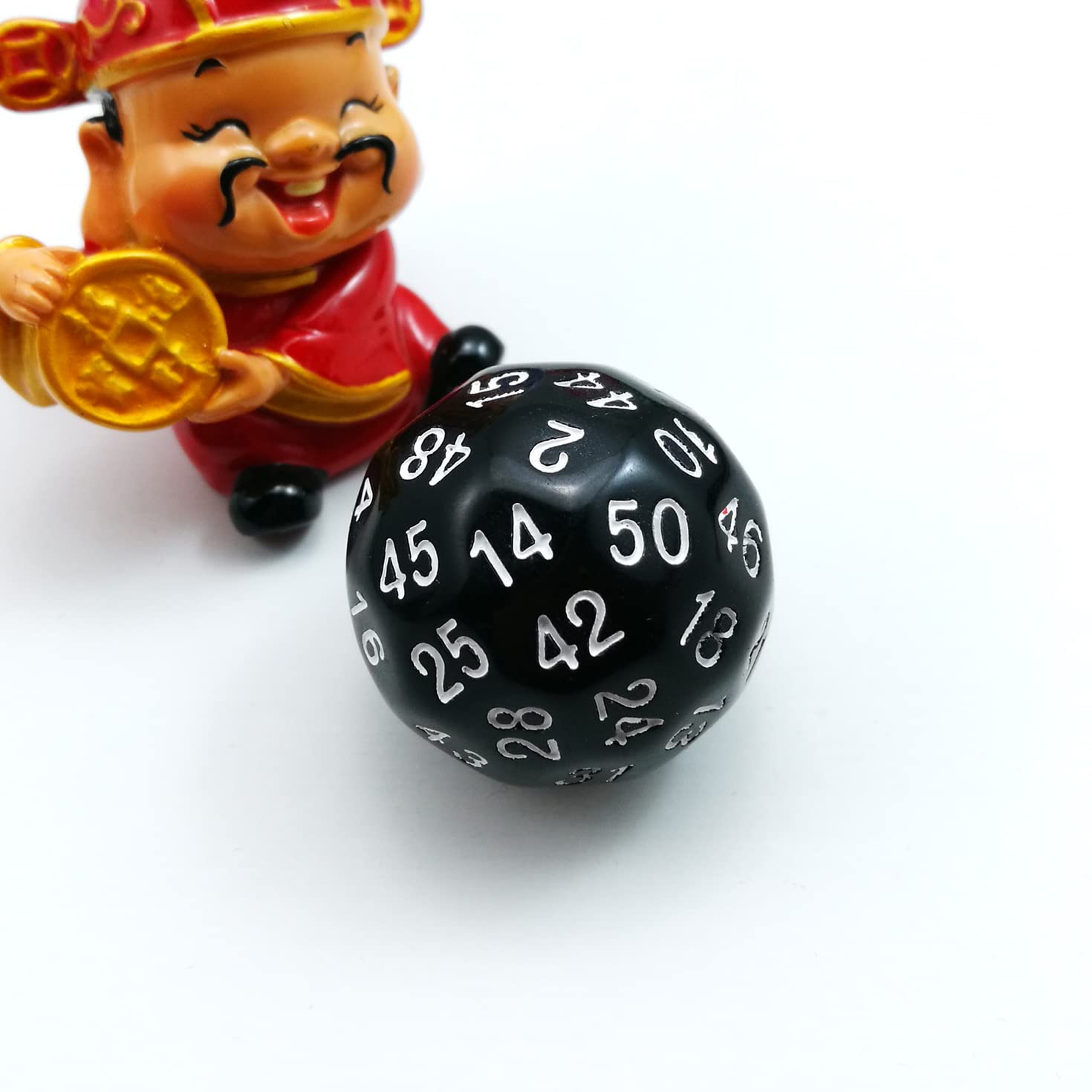 Bescon Fifty-Sided Die, 50 Sided Cube, 50 Sides Dice, 50-Sided D50 30mm Large Gaming Dice - Black Opaque Color with White Numbers