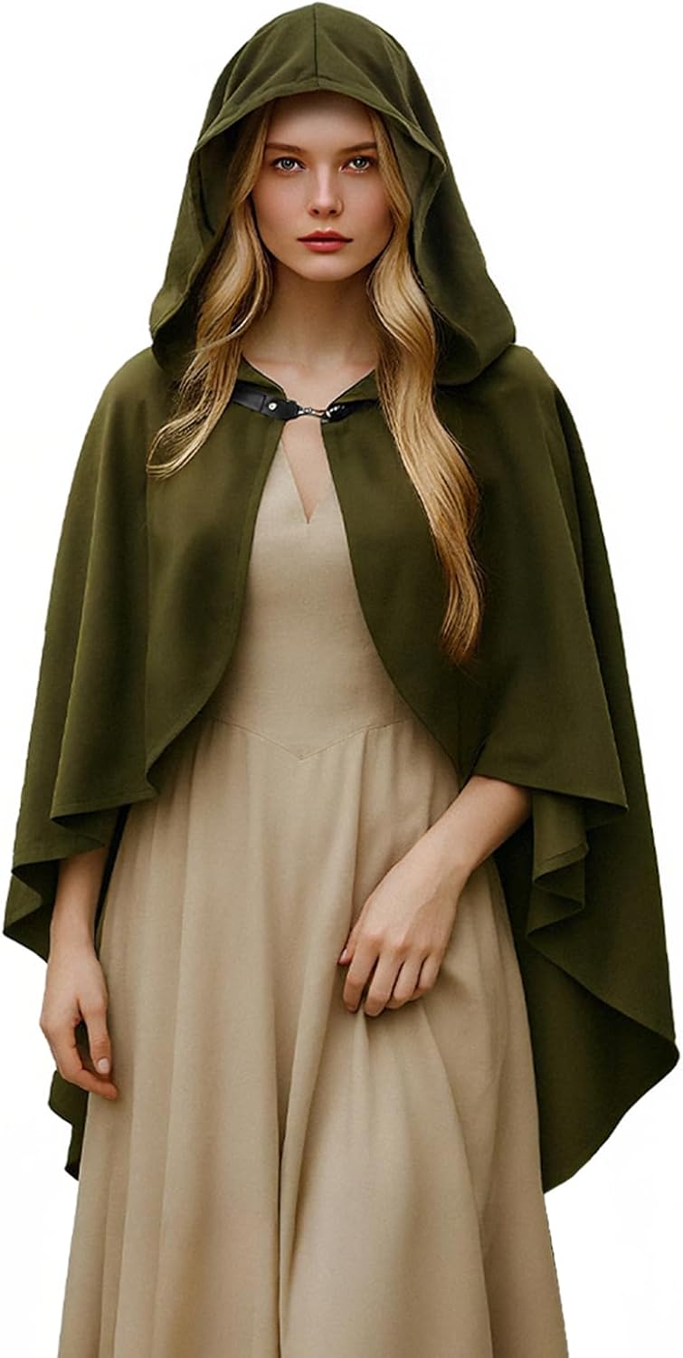 Medieval Hooded Cloak for Women - Renaissance Costume Cape, Halloween Cosplay Wizard Witch Hooded Cloak