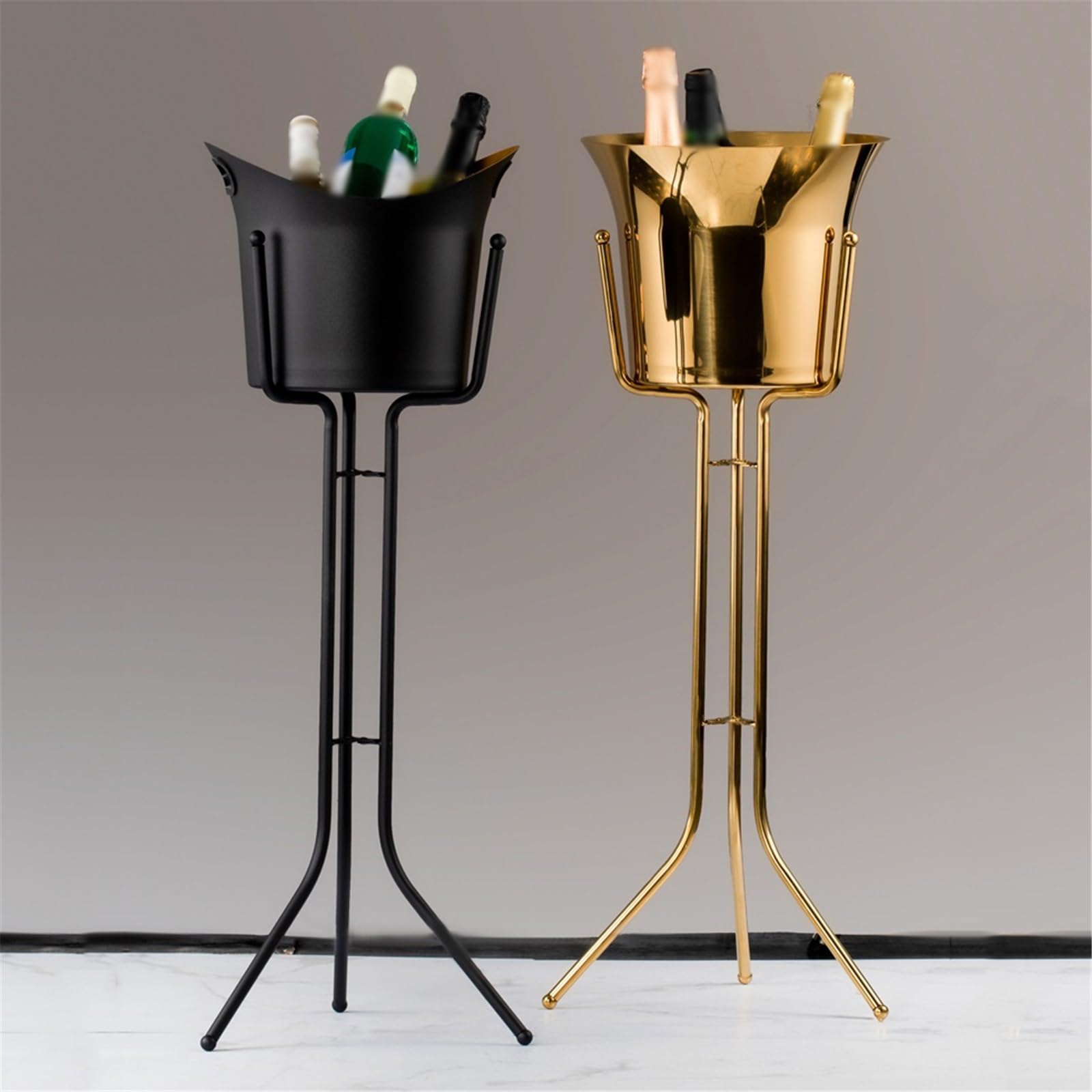 Cubo para Bebidas/Enfriador Cubitera de champán Acero Inoxidable pie, Grande, for Bar y Fiestas Cubo para champán(Silver)