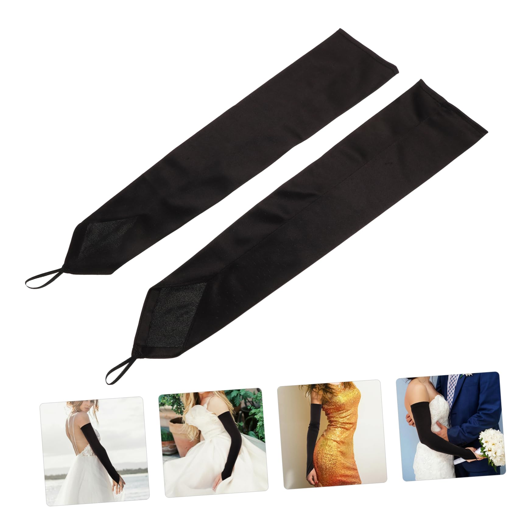 Healeved 5 Pezzi Guanti con gancio nuziale guanto da sposa in pizzo guanti neri in pizzo di raso da donna neri cosplay lunghi di raso a dita lunghe nylon Black