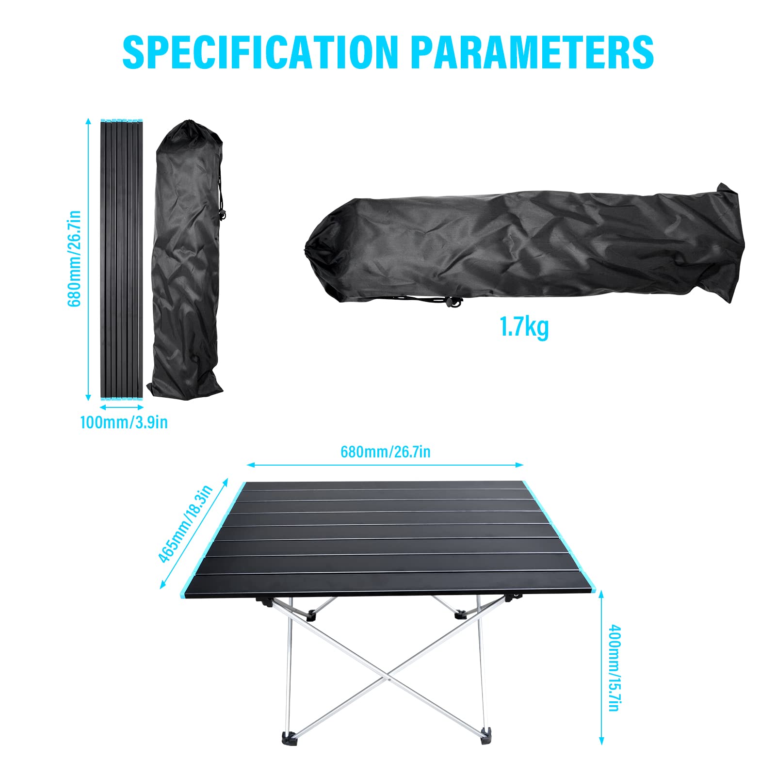 RIGIDON Camping Table, 68 x 46 cm Portatile Pieghevole Alluminio Campeggio Tavolo, Mini Piccolo Tavolino, Esterno Scrivanie Pieghevoli Per Campeggio Picnic Cortile Barbecue Spiaggia Terrazzo