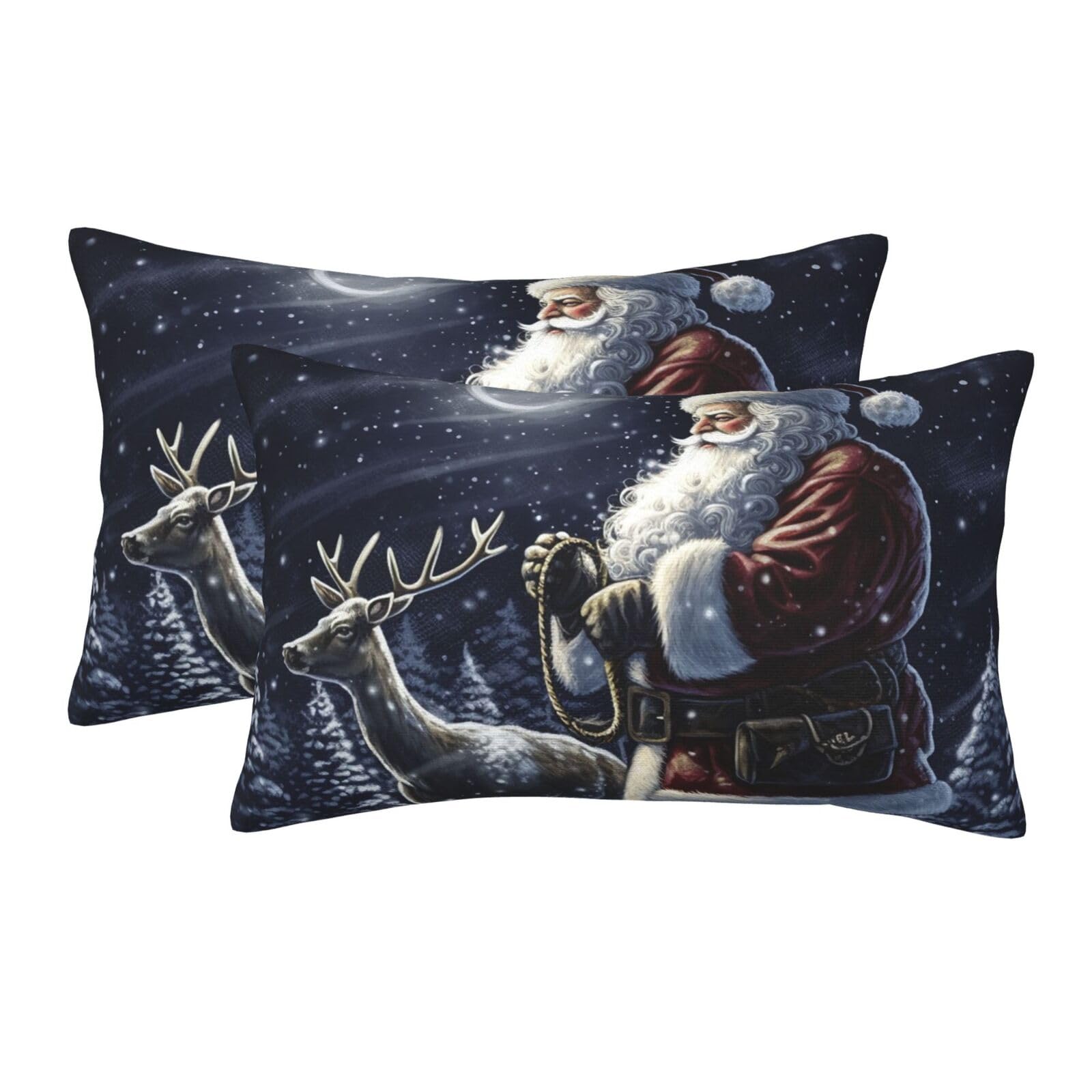 2 Pack Standard Size Pillow Cases for Hair and Skin Soft Breathable Pillow Case Covers with Hidden Zipper Night Santa Pillowcase 14"x20" Pillow Cover for Sleeping Gift