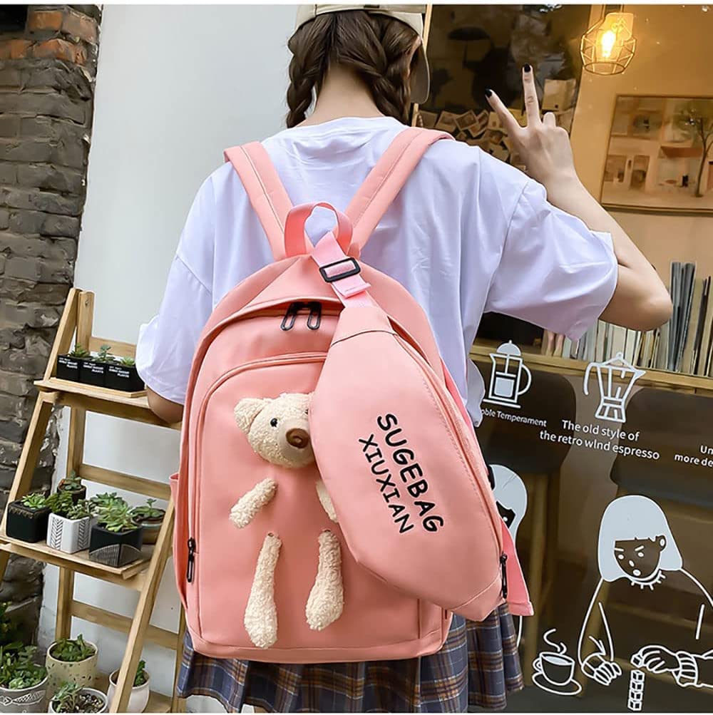 LEGVAEY Schooltasset, Kawaii-rugzak met hanger lunchtas, etui, handtas