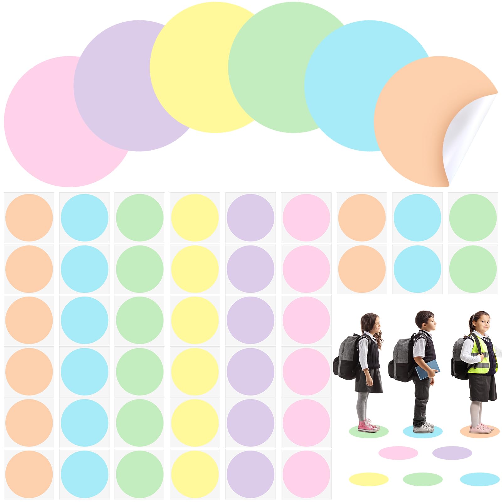 Photo 1 of Ireer 60 Pcs 6'' Pastel Floor Stickers for Classroom Classroom Floor Dots Vinyl Line up Markers Self Adhesive Spots Removable Dry Erase Decals for Office Preschool Kindergarten (Elegant)