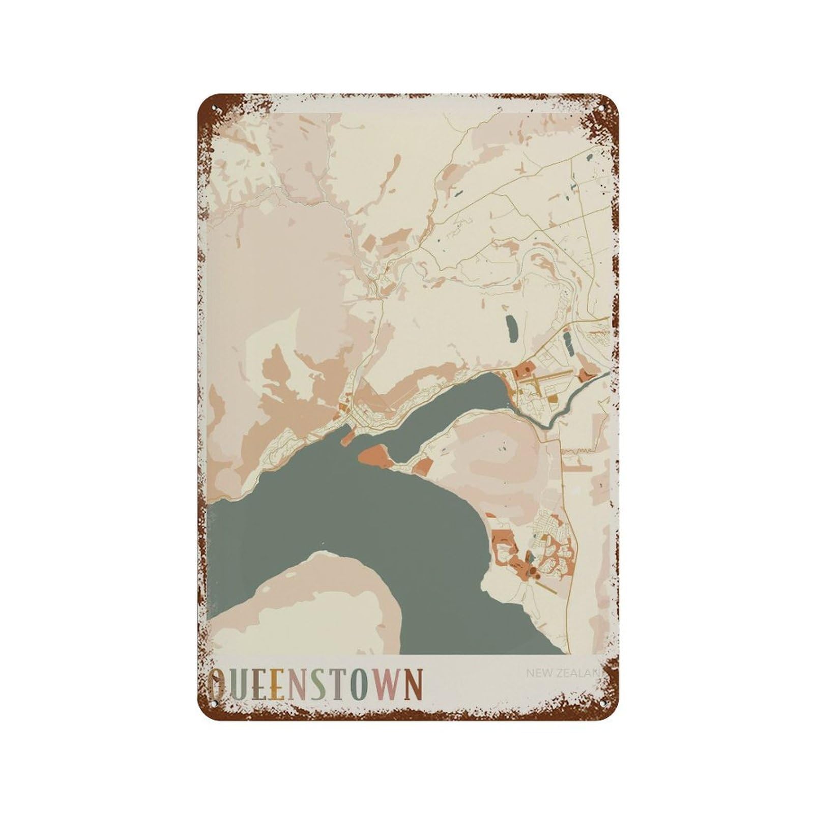 xiaoxiaoshen Queenstown Map New Zealand Boho Wall Decor Art Metal Tin Poster Modern Home Decor Art Home Bar Shop Decorations Vintage Sign 30x20cm