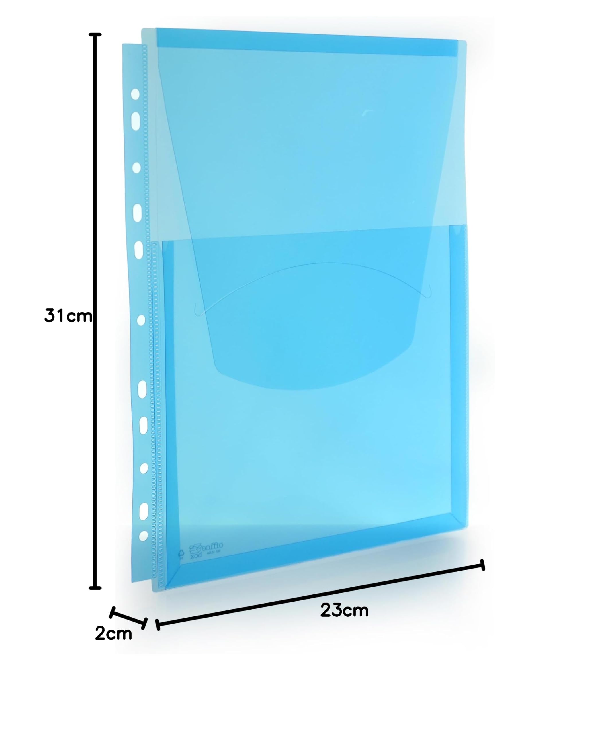 Pack 10 Dossier Bolsa para con fuelle de 2 cm de Gran capacidad y multitaladro para Archivar en anillas –Polipropileno 100% Reciclable de gran resistencia y Calidad by Office Box (Azul)