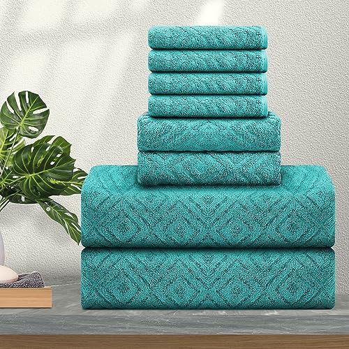 8 Pack Large Bath Towels Set,2 Oversized Bath Towels(35"x70"), 2 Hand Towels,4 Washcloths Ultra Soft and Absorbent Towels for Bathroom, Quick Dry Towel for Gym Hotel Camp Green Blue
