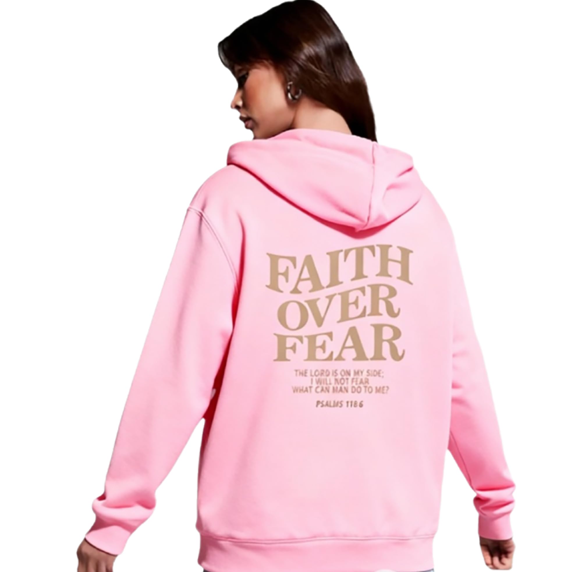 moytarcp Faith over Fear Hoodie Women Christian Sweatshirt EssentialsHoodie Give You the Faithand Strength (Pink,L)