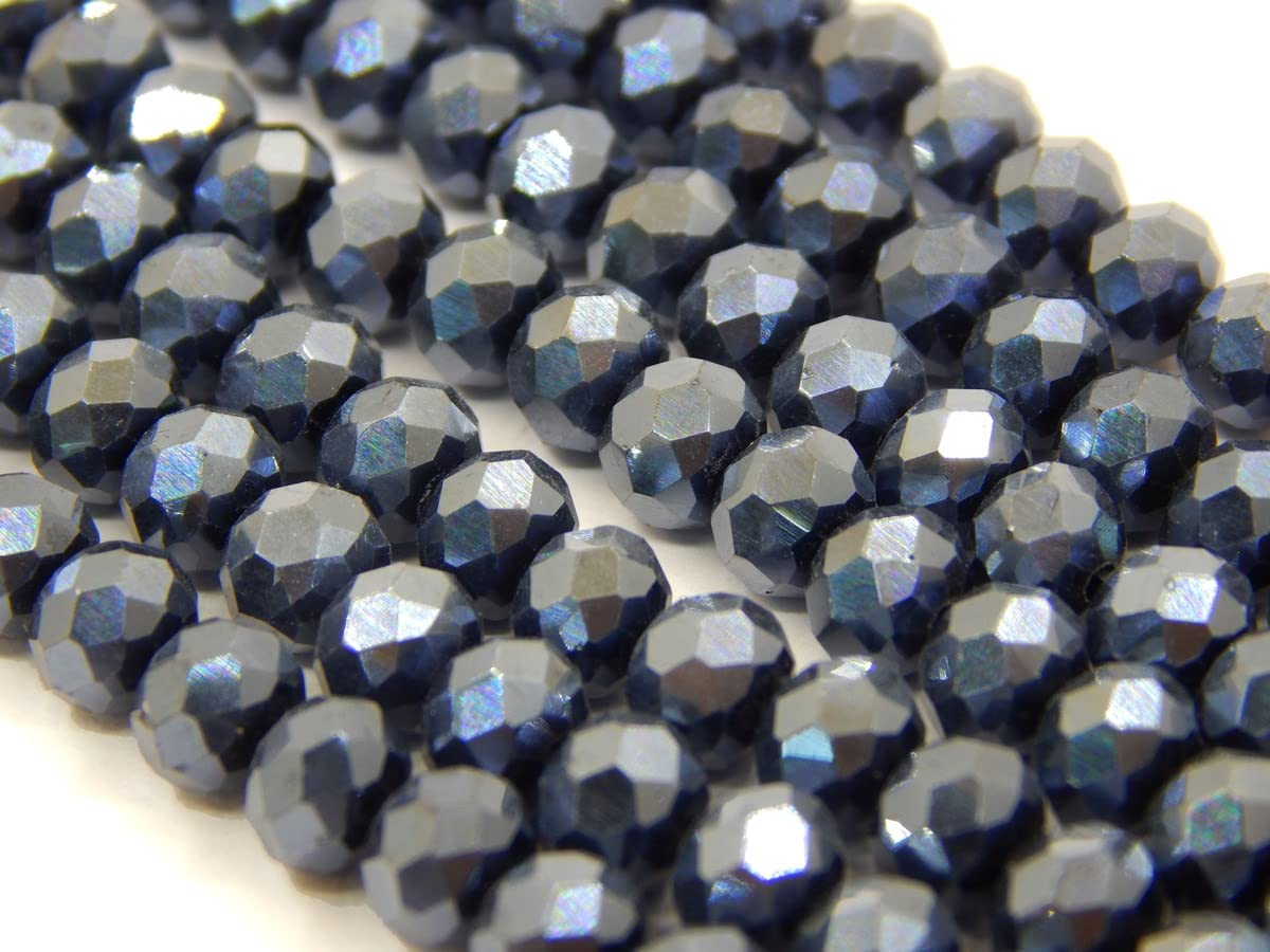 Perlin 120 Perline Di Cristallo Ceco Di Boemia 4 Mm | Rondelle Sfaccettate In Vetro Smerigliato | Colore Nero Metallizzato | 1 Filo Per Bigiotteria Fai Da Te