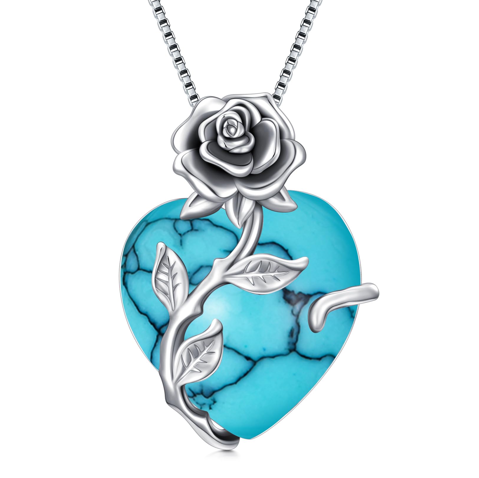 OCJ Birthstone Necklace for Women 925 Sterling Silver Rose Flower Heart Birthstones Pendant Necklace Fine Jewelry Anniversary Birthday Gifts for Women