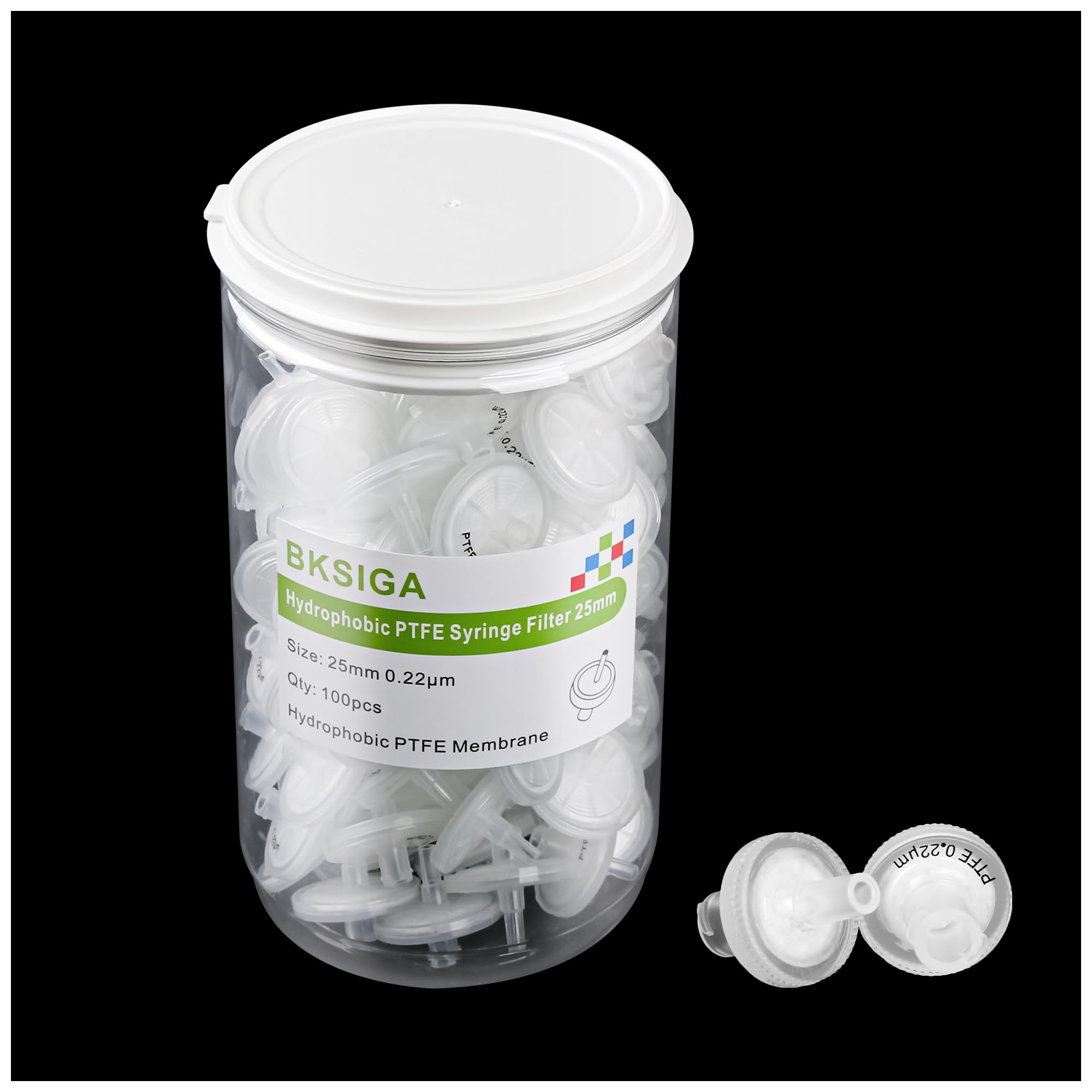 Syringe Filter PTFE 100Pcs Hydrophobic 25mm Diameter 0.22μm Pore Size