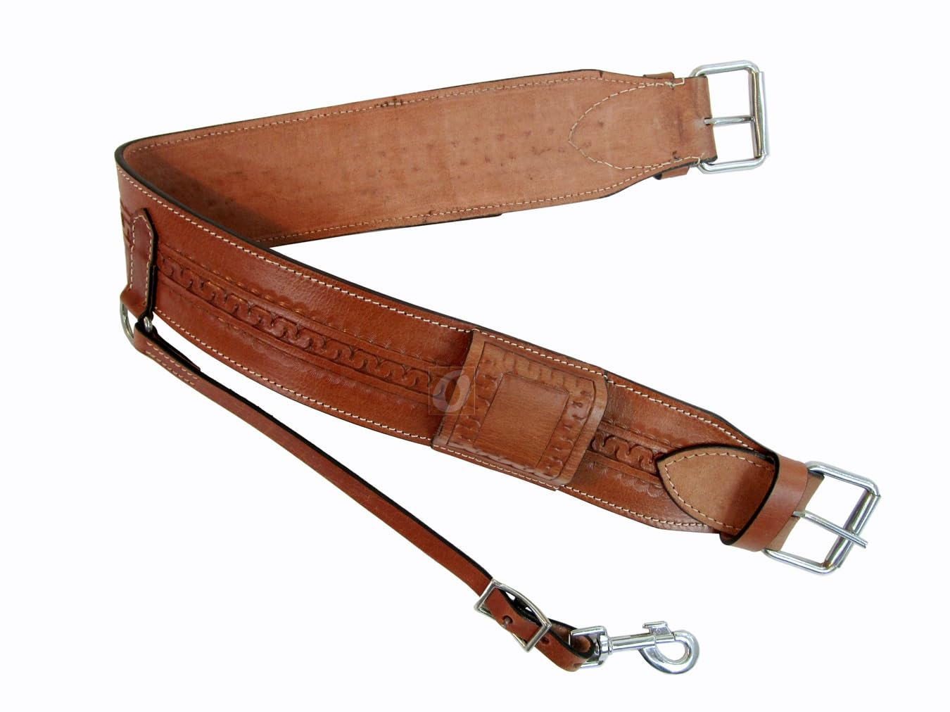 Snake Tooled Brown Leather Back Rear Cinch Flank Billet Western Horse Girth