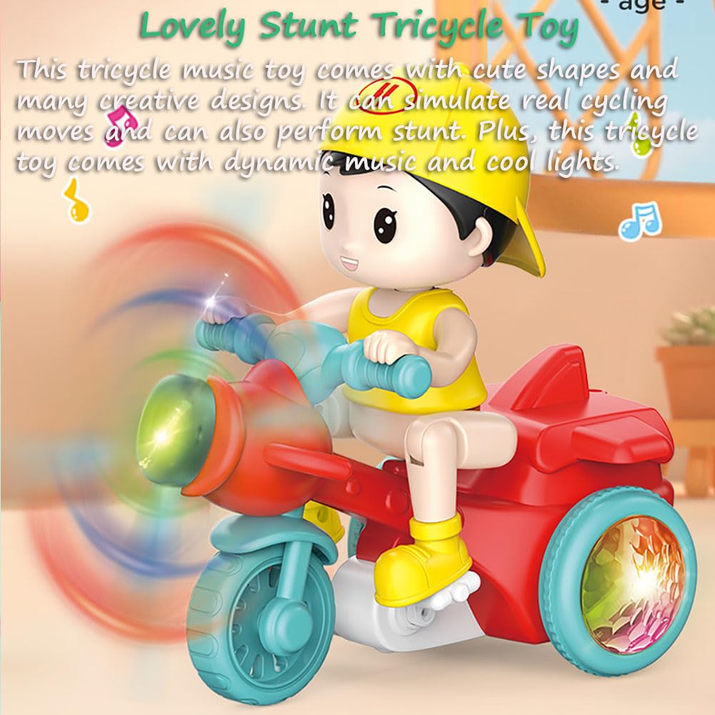 Miracland Stunt Tricycle Toy, Boy Tricycle Musical Toy 360° Stunt Spin Pedicab Toy Riding Simulation Toy Electric Trike Toy with Dynamic Music and Cool Lights (Green)