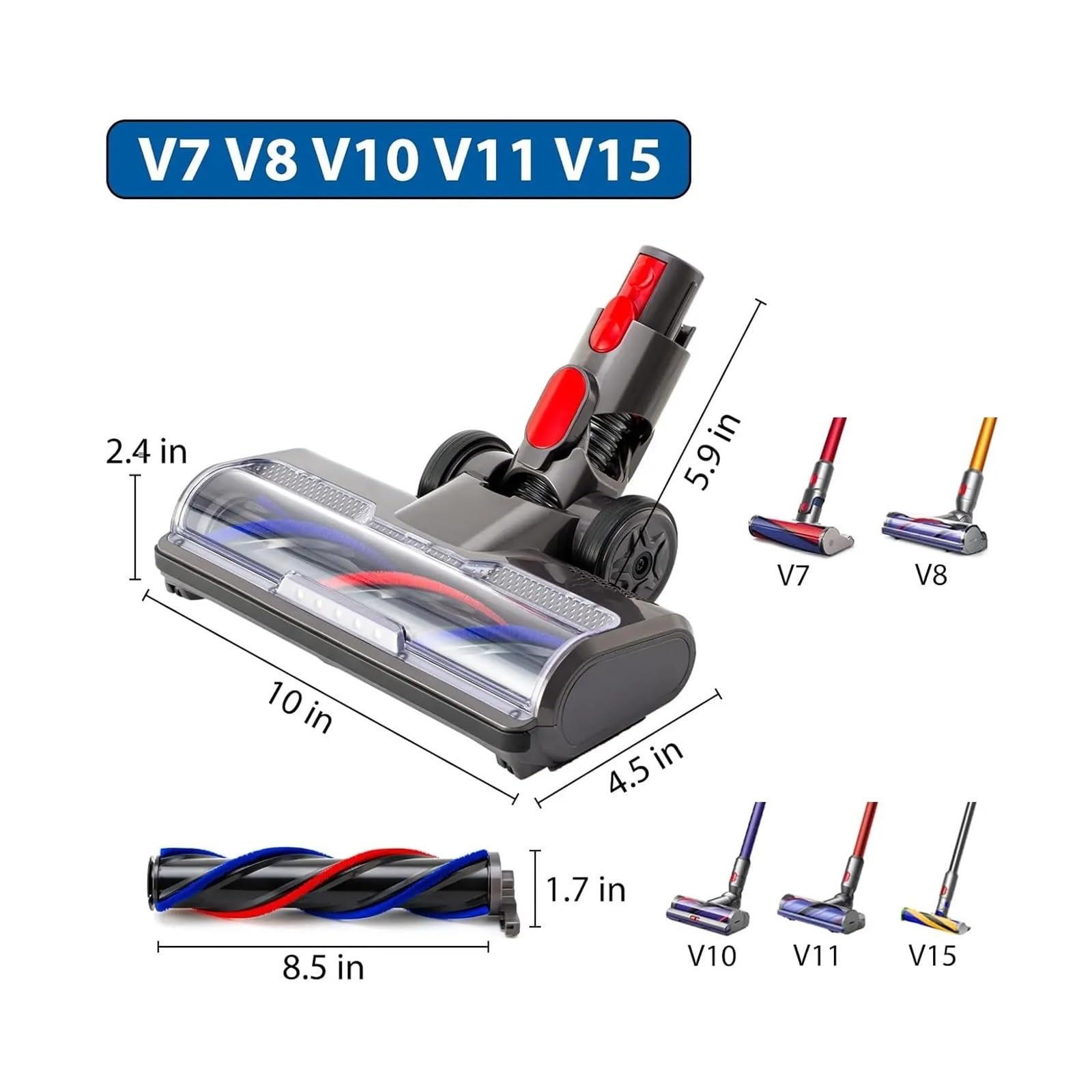 Compatible For Dyson,V7 V8 V10 V11 V15 Brosse Roulante À Faible Résistance, Pièce De Nettoyage Des Cheveux, Tête De Brosse De Nettoyage Amovible
