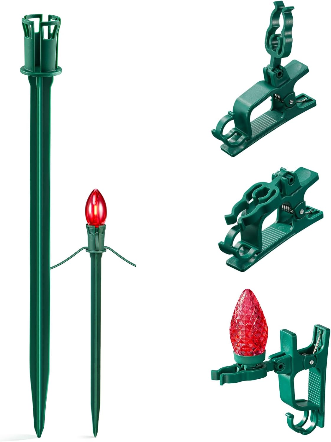 SURAIELEC 100 PCS Christmas Light Stakes and 50 PCS Light Clips for C7 C9 String Lights