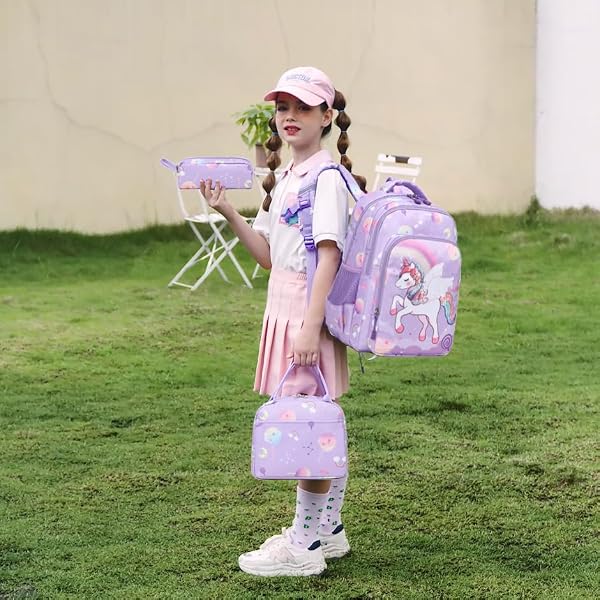 Meisohua Unicorn Backpack for Girls School Backpacks for Primary Kids Bookbag for Girls 3 in 1 Cartoon Backpacks Set with Lunch Box by Meisohua - Used condition - Image 2