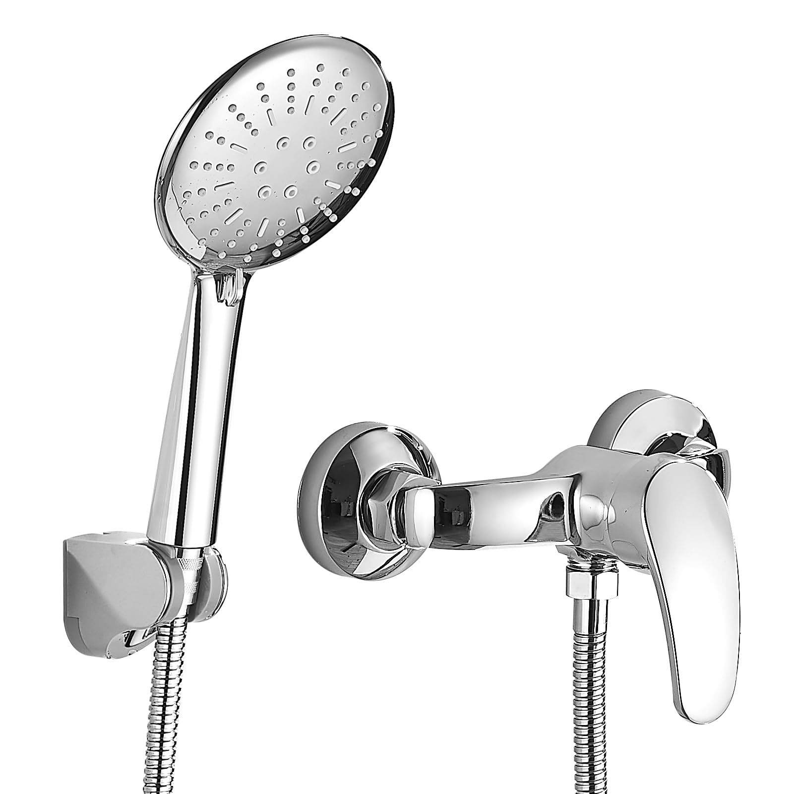Ducha con Transferencia con Alcachofa de Mano Set, Monomando Ducha | con Cabezal Ducha con 3 Funciones y 150cm Manguer Universal G1/2, Ducha Baño de Pared para Baño Ducha Bañera, Cromo, Plata