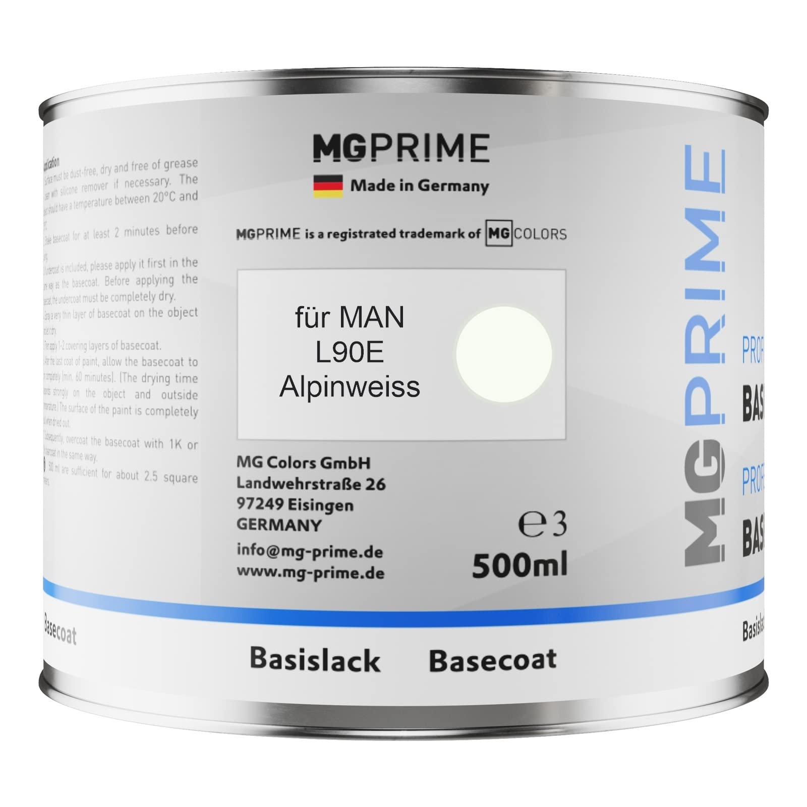 MG PRIME Autolack Dosen Set für MAN L90E Alpinweiss 1,25L