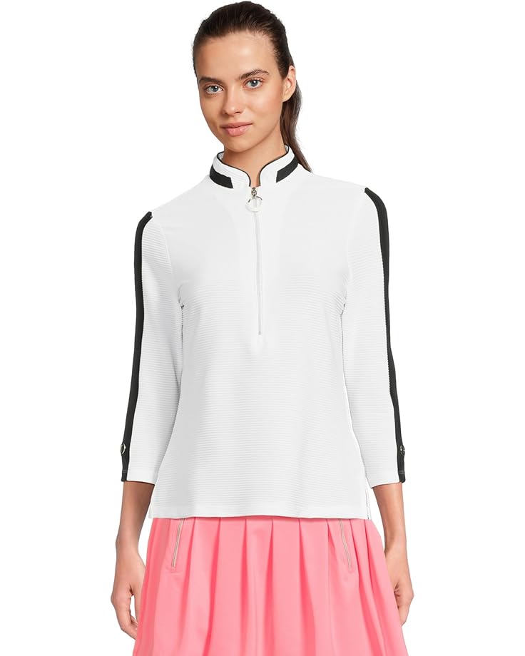 Jamie Sadock Textured Ottoman 3/4 Sleeve 1/4 Zip Top - Main View