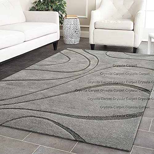 Image of Ocean Wave Modern Carpet for Living Room Bedroom and Hall Size (8 x 11) Feet Color Grey