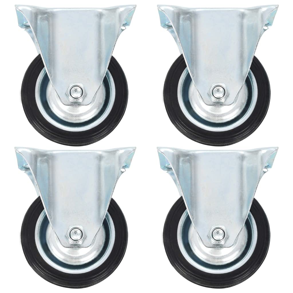 Set di 4 ruote in gomma da 75 mm, 81 x 67 mm, telaio in ferro con rivestimento in zinco, 50 kg per rotolo, per officina, logistica, mobili, carrelli
