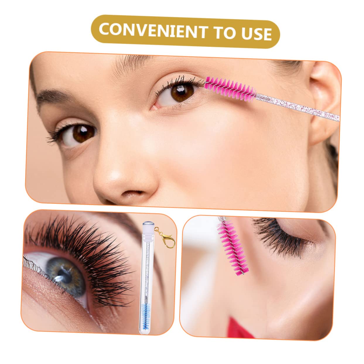 PartyKindom Keychain Makeup Eyelash Brush Set 4pcs Lash Brush Wand Girl's Beauty Accessories