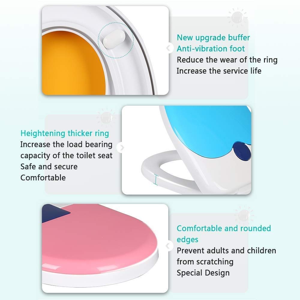 Sedile WC con Sedile per Bambini Incorporato vasino per Bambini Adulti/sedili WC Cerniere a Chiusura rallentata e Ammortizzata/Facile da Montare/Bagno Toilette Toilette, Rosa-V