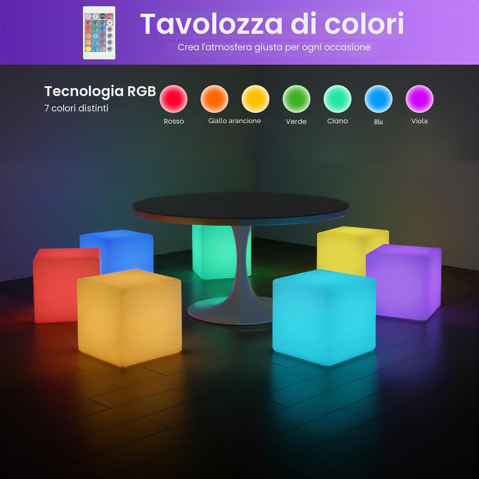 MINRS LED Leuchtwürfel Outdoor, Leuchtwürfel Hocker Sitzwürfel con telecomando, Illuminazione da giardino all'aperto Leuchtwürfel come seduta con sette colori e luminosità per casa e esterni