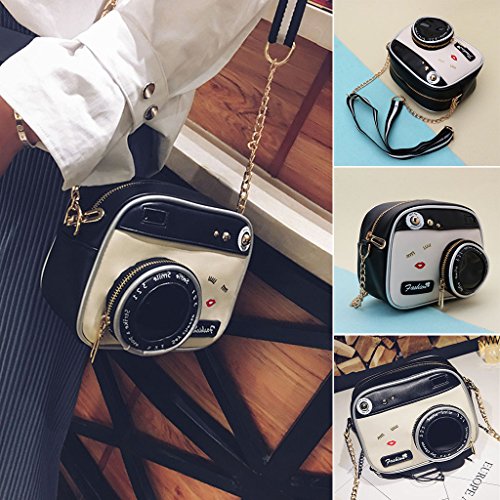 Women Fashion Camera Shape Small Shoulder Bag Crossbody Handbag Messenger Purse Artificial Leather, Metal Chain,, As Pic Shows3