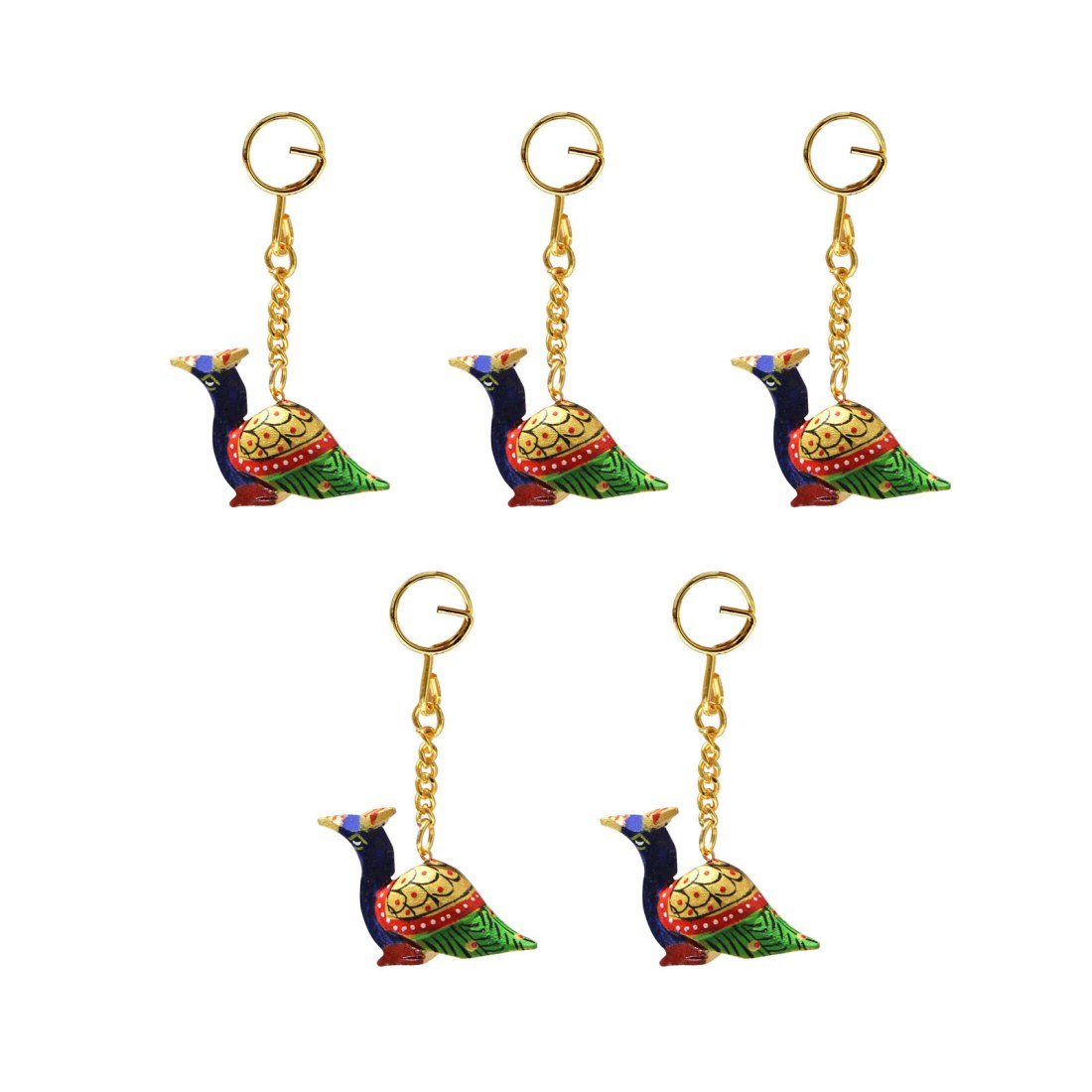 handicrafts paradise Keychains Set of 5 Pc Peacocks Carved and Painted-picture-49