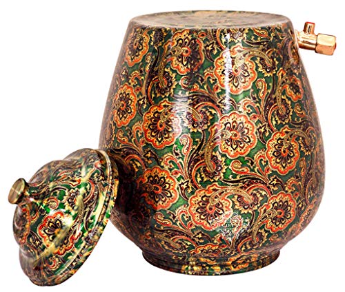 Image of Indian Art Villa Printed Design Copper Water Dispenser Pot Matka, Storage, Home Garden, 6 LTR, Bottle Green