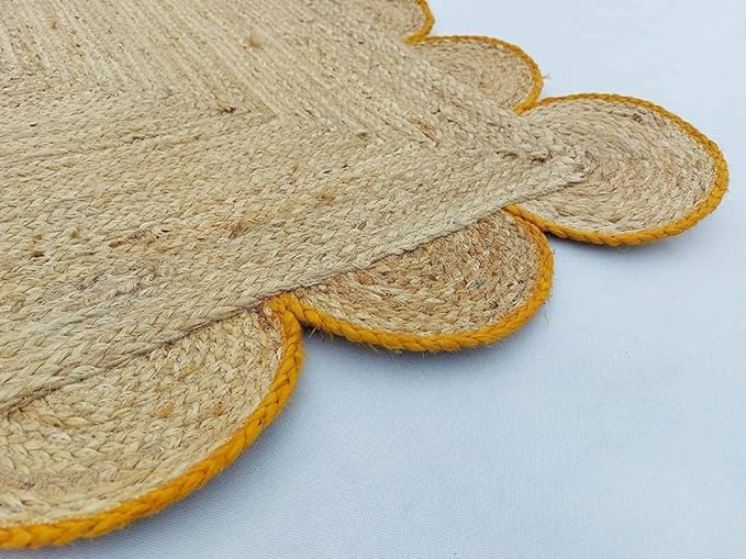 Mahima Jute Scalloped Rug Bohemian Rug Decor Rug Handwoven Rug Custom Rug Decorative Rug (Yellow, 5x7 ft)