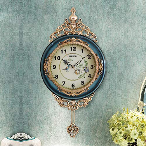 Shisedeco Elegant, Traditional, Decorative, Hand Painted Modern Grandfather Wall Clock Fancy Ethnic Luxury Handmade Decoration, Swinging Pendulum For New Room Or Office. Large. 29.5 Inch. (Blue) #TOP1