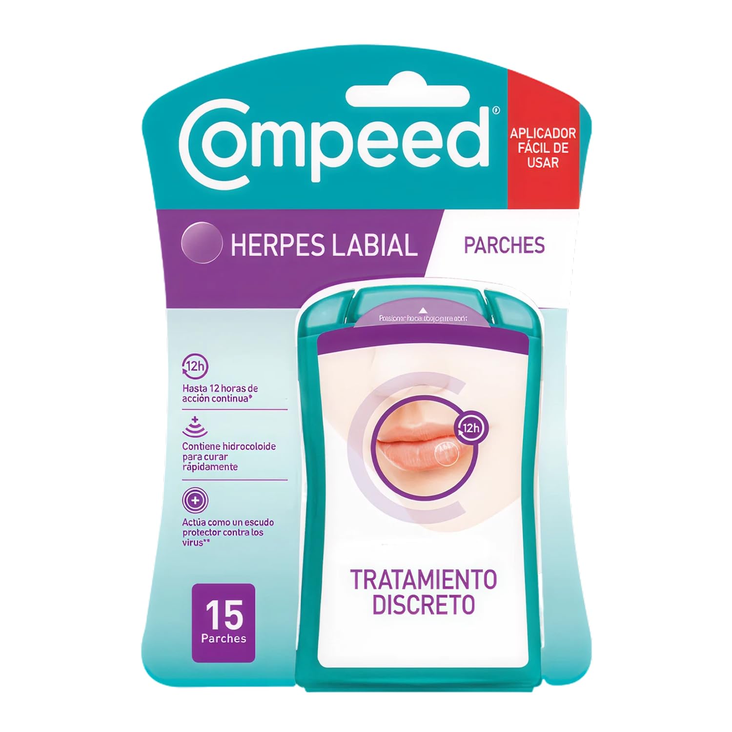 Compeed Parches Herpes Labial, Tratamiento Hidrocoloide Curación Rápida, Pack 15 uds.