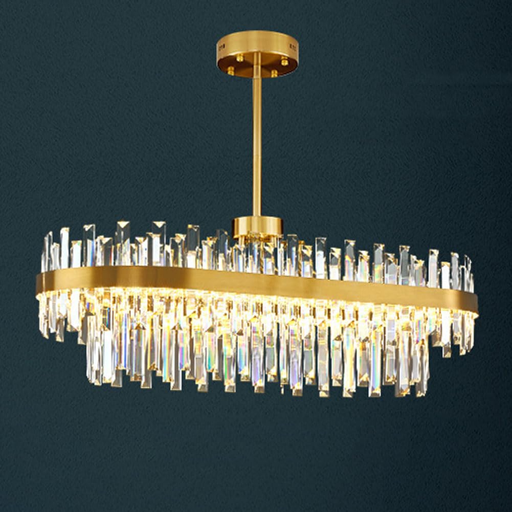 KXEcoLife Scandinavian light luxury crystal chandelier, modern designer lamps and lanterns, simple atmospheric combination for living room dining study bedroom light,oval 100cm