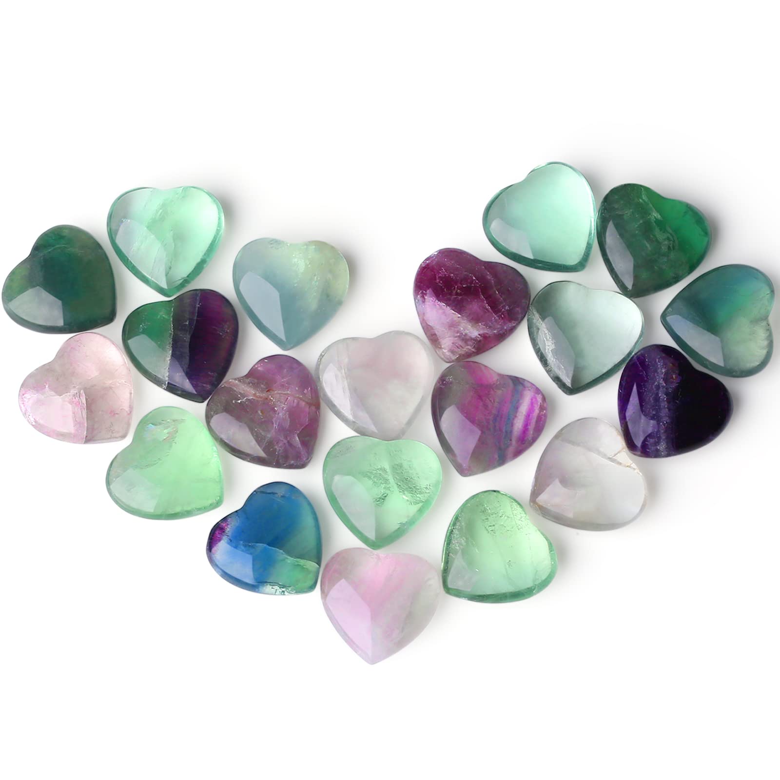 10 PCS Colorful Fluorite Crystal Heart Stone Thicken Natural Polished Love Heart Shaped Healing Stones Palm Gemstones Set Bulk Gifts Wholesale Reiki