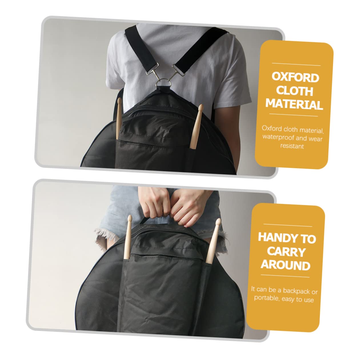 Abaodam Bolsa Para Caja De Batería De Tela Oxford Negra, Mochila Para Accesorios De Percusión Con Asas Reforzadas y Correas Ajustables, Bolsa De Almacenamiento Portátil Para Instrumentos De Percusión