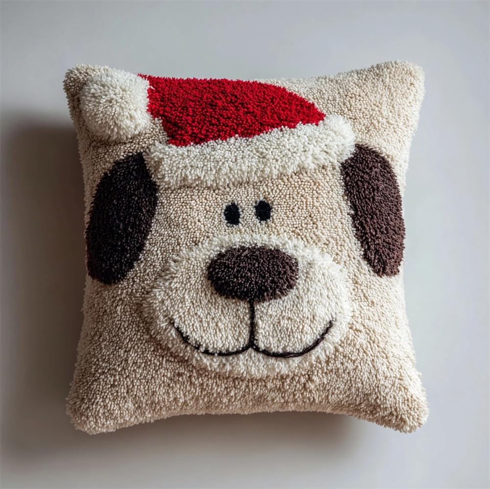 FWRTYCB Latch Hook Pillow Case Kits,Christmas Puppy Latch Hook Kits Cushio