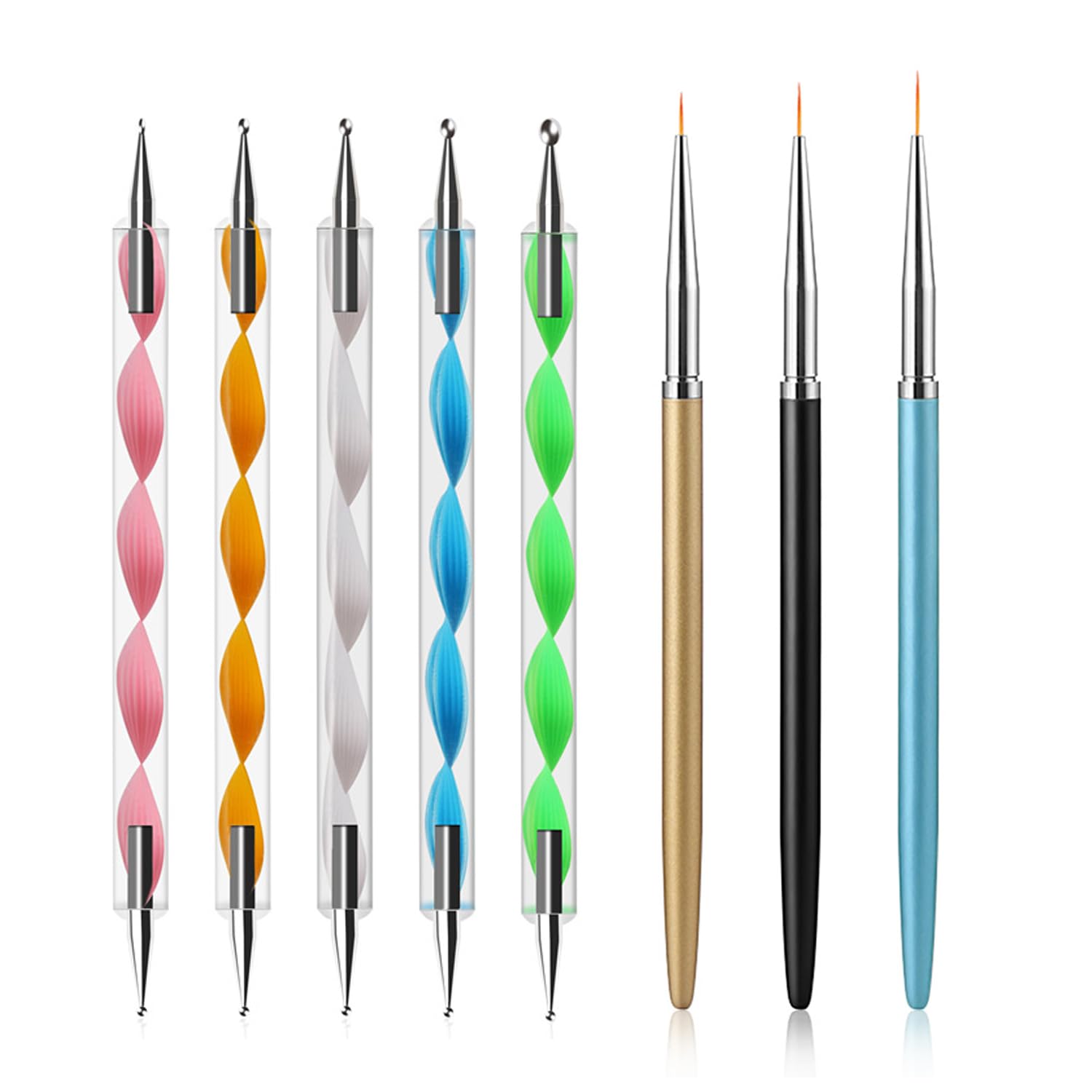 Nail Dotting Tools Set 5PCS Dual-Ended Dotting Pens 3PCS Nail Art Brushes for DIY Nail Art Painting Design