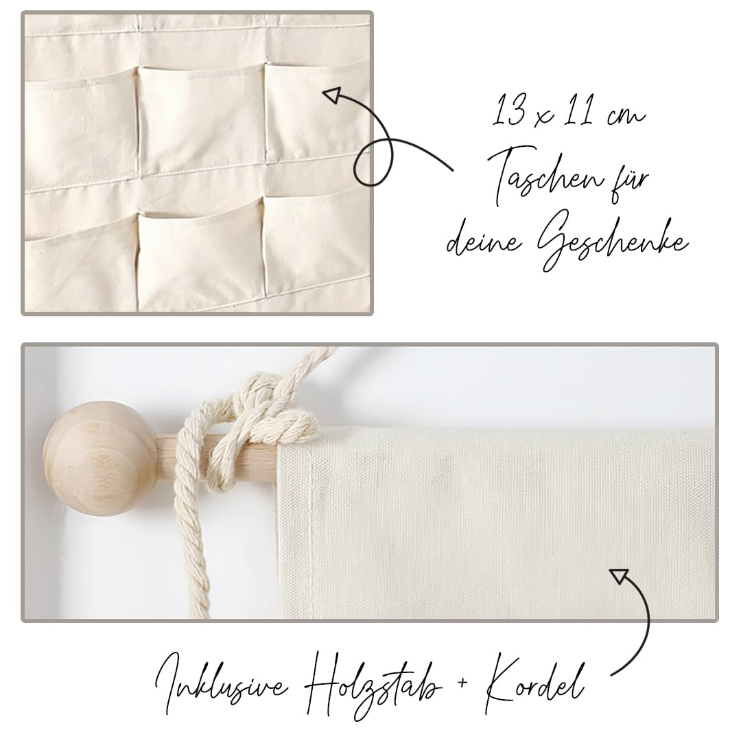 Adventskalender zum Befüllen Wandkalender aus Stoff zum Aufhängen personalisierbar mit Wunschname XXL (Boho Weihnachtshäuser)