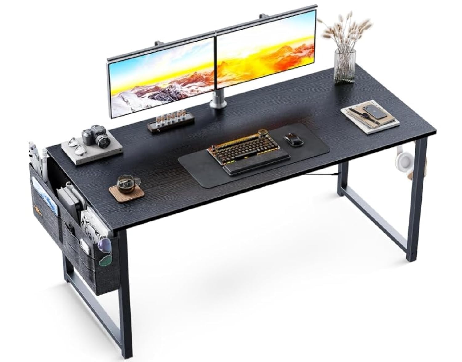 ODK Computer Table Home Office Desk, Modern Study Table, Simple Style PC Table with Storage Bag and Headphone Hook,122 * 50 * 74cm 122 x 50 cm Black