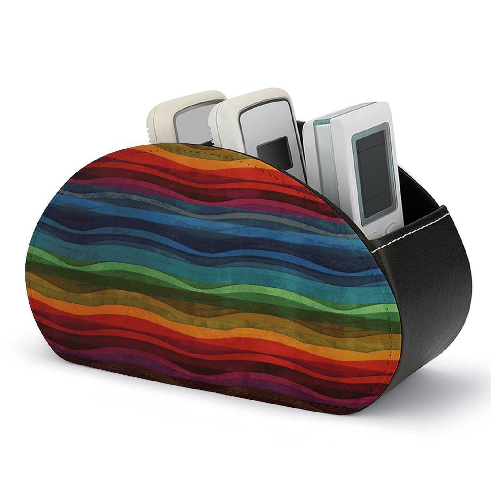 FekiLoot Rainbow Remote Control Holder, PU Leather Remote Control Organizer Box Stationery Remote Control Box Desk Storage Organizer for DVDs,Glasses,Pens,Media Players