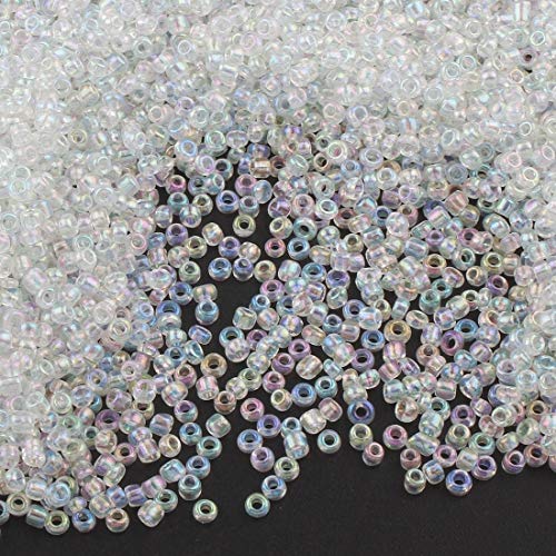 6500 x 2 mm Clear Glass Seed Beads, 4 Colours, 11/0 for Children Choice of Colours (Crystal AB), Blue,Red,Rainbow,White, 1,8 mm ~ 2 mm