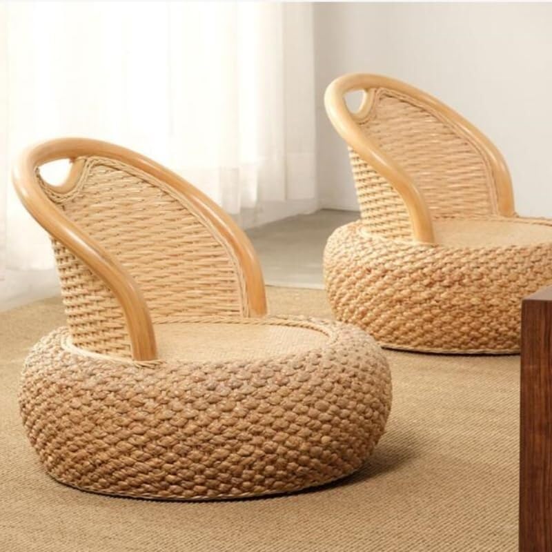NMVAWIPT Mobilier Artisanal en Rotin Et Paille, Sièges Tatami, Fauteuil Japonais Zaisu for Salon, Assise De Sol Traditionnelle Asiatique for Se...