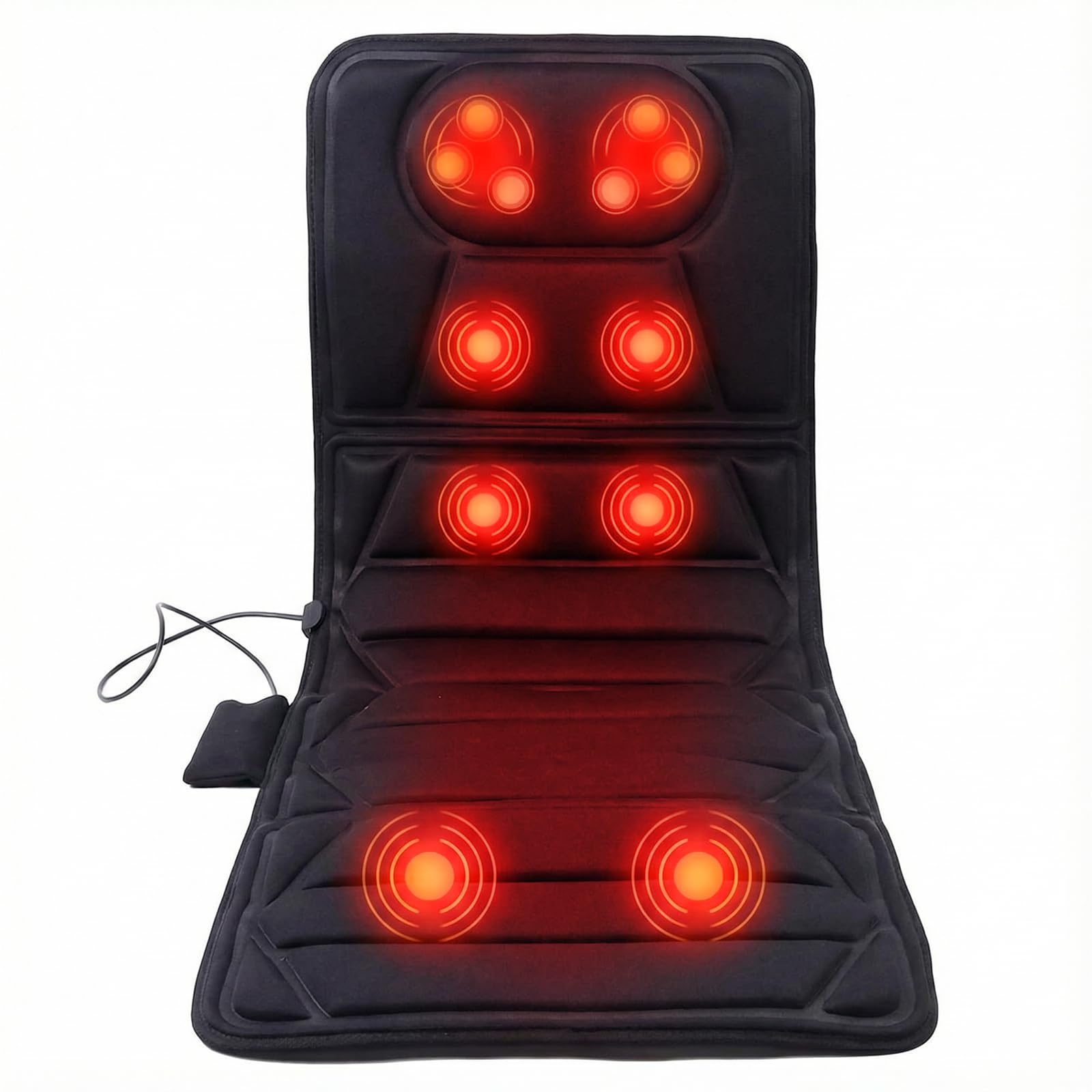 Esterilla de Masaje Corporal con Calor y Vibración, Colchoneta de Masaje, Masajeador Cervical, Funda de Asiento de Masaje con 5 Modos de Vibración, 10 Motores y 4 Zonas de Masaje